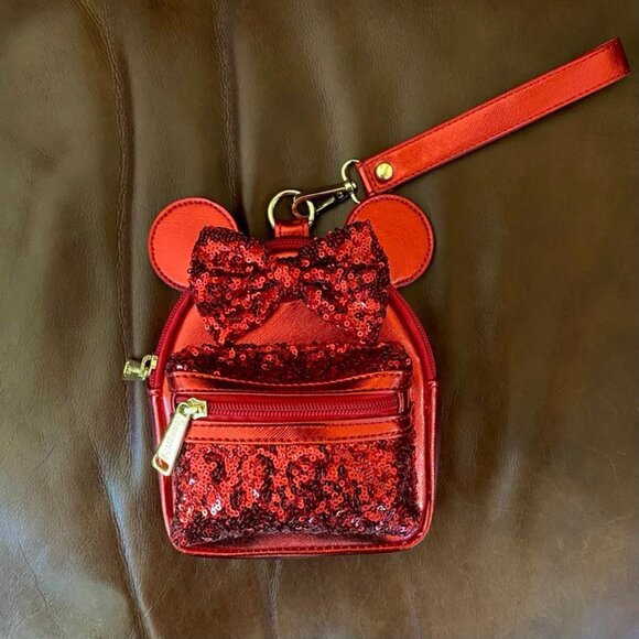 Disney Parks Loungefly Minnie Mouse Red Sequin Mini Backpack Purse Wrist… - Picture 2 of 10